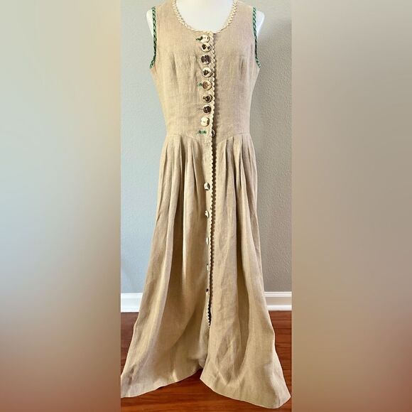Vintage folklore prairie linen Berwin & Wolff linen tank maxi dress Sz 40 - Picture 1 of 6